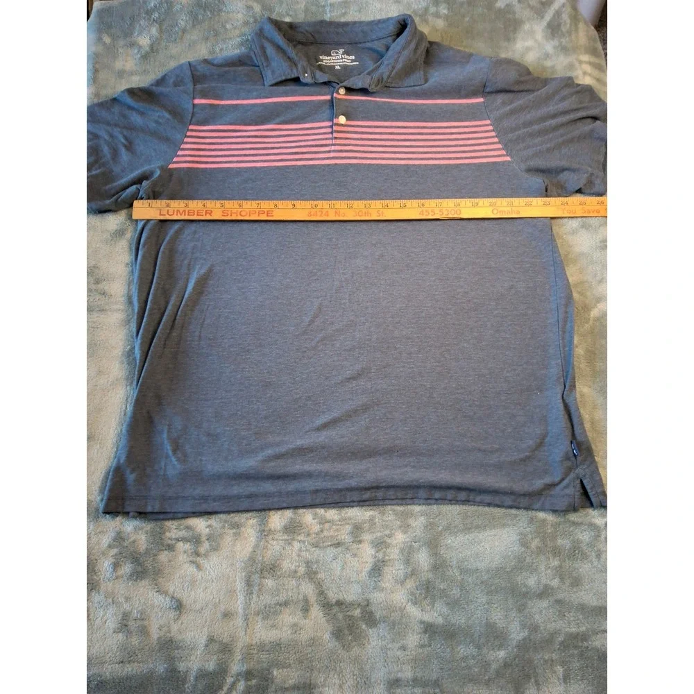 Vineyard Vines Mens Edgartown Polo Shirt Grey Pink Striped XL‎ Pima Cotton Blend
